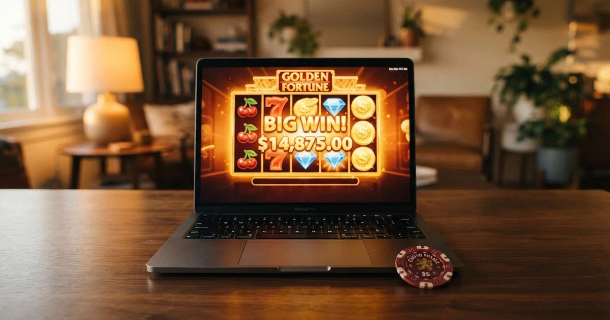 Strona kasyna online z widoczną ofertą bonusu 50 zł bez depozytu na ekranie laptopa