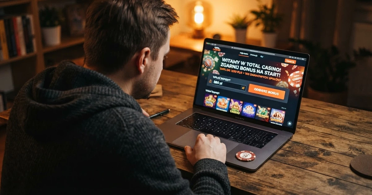 Ekran powitalny kasyna online z banerem oferty bonusu od depozytu — przycisk „Odbierz bonus” i pole wpłaty