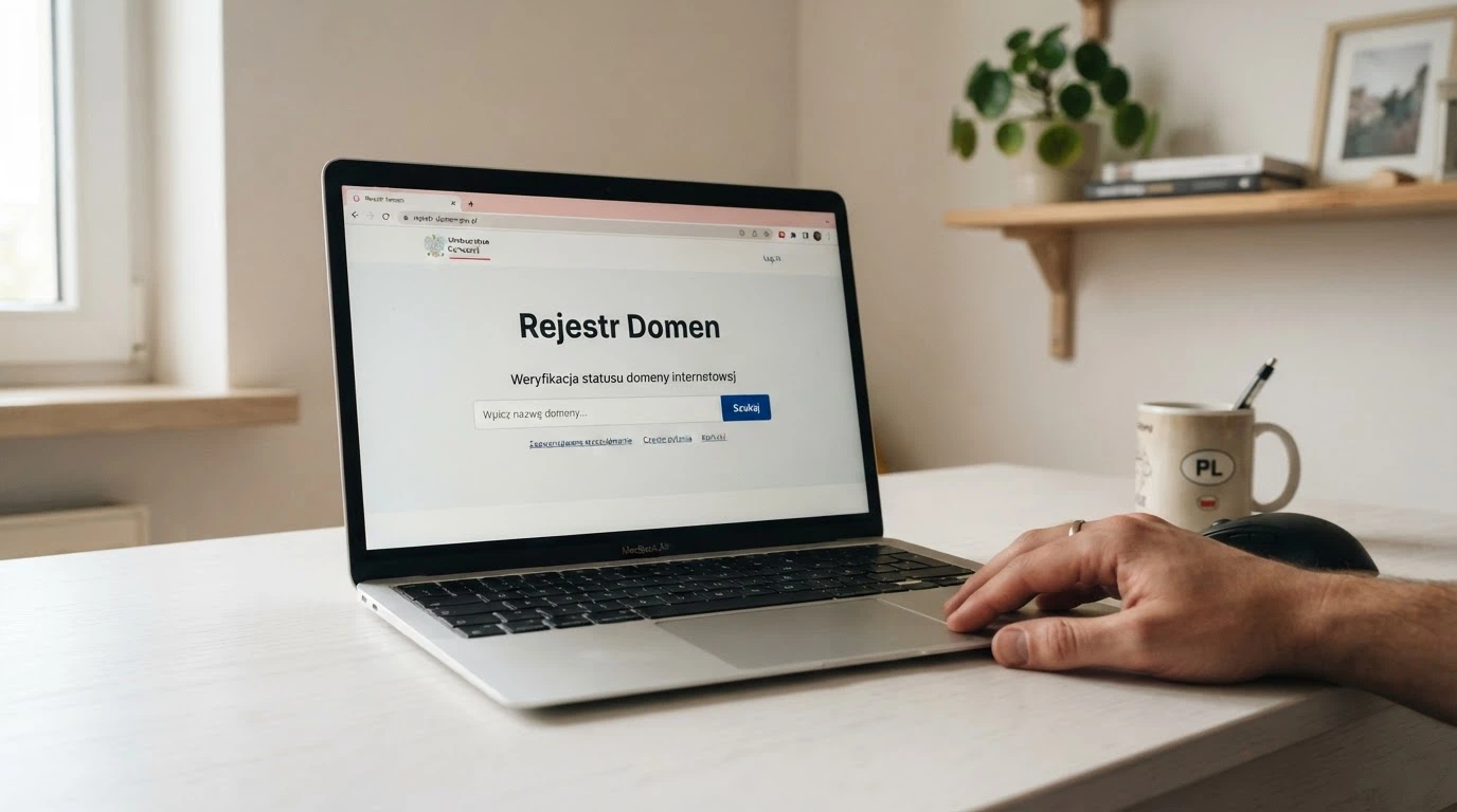 Dokument urzędowy z pieczęcią Ministerstwa Finansów obok ekranu z otwartym Rejestrem Domen hazard.mf.gov.pl