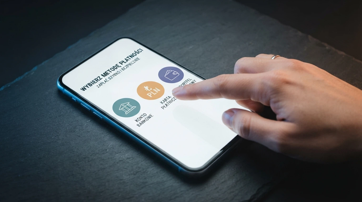 Ekran telefonu z Androidem pokazujący różne metody płatności w kasynie online – BLIK, kryptowaluty, portfele elektroniczne