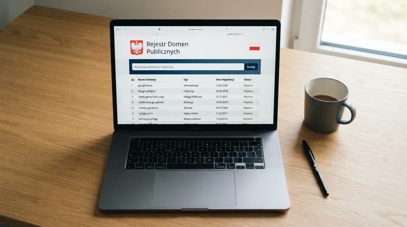 Ekran oficjalnego Rejestru Domen Służących do Oferowania Gier Hazardowych Niezgodnie z Ustawą z listą zablokowanych domen i polem wyszukiwania