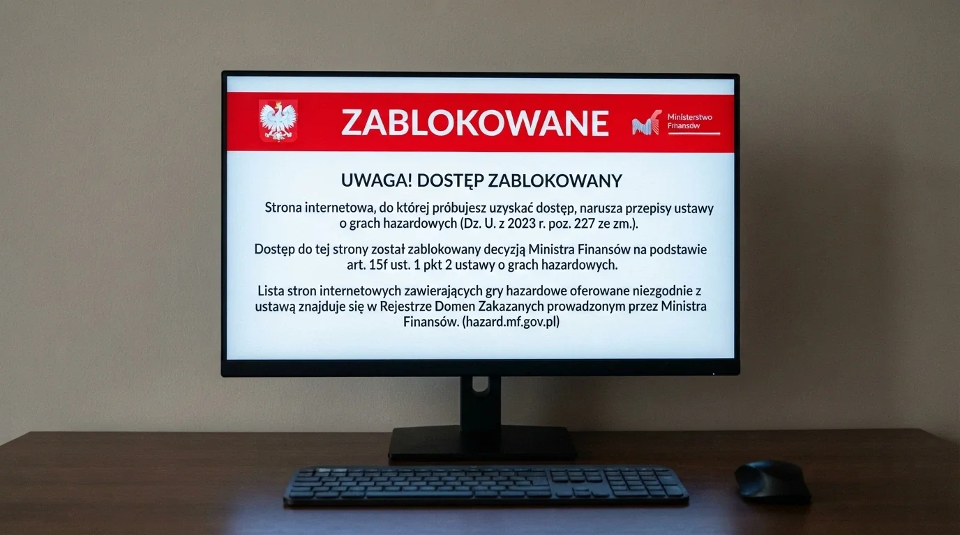 Ekran ostrzegawczy Ministerstwa Finansów wyświetlany po zablokowaniu domeny hazardowej