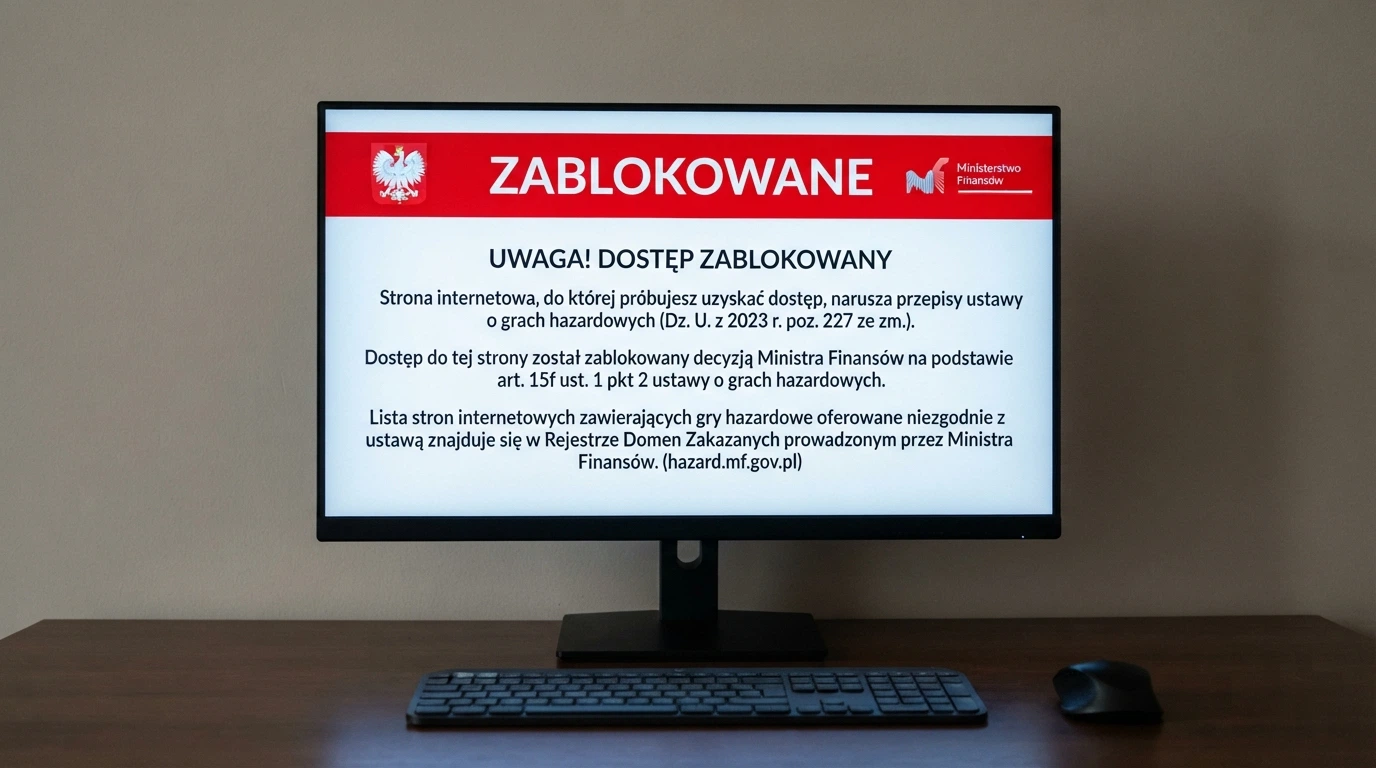Ekran ostrzegawczy Ministerstwa Finansów wyświetlany po zablokowaniu domeny hazardowej