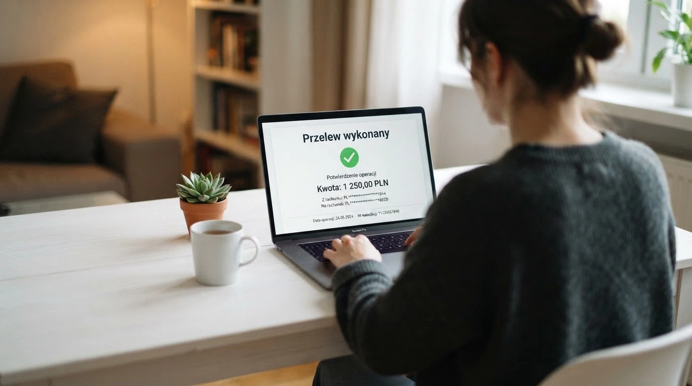 Ekran bankowości online z logo Total Casino — jedyna legalna ścieżka wypłaty w Polsce